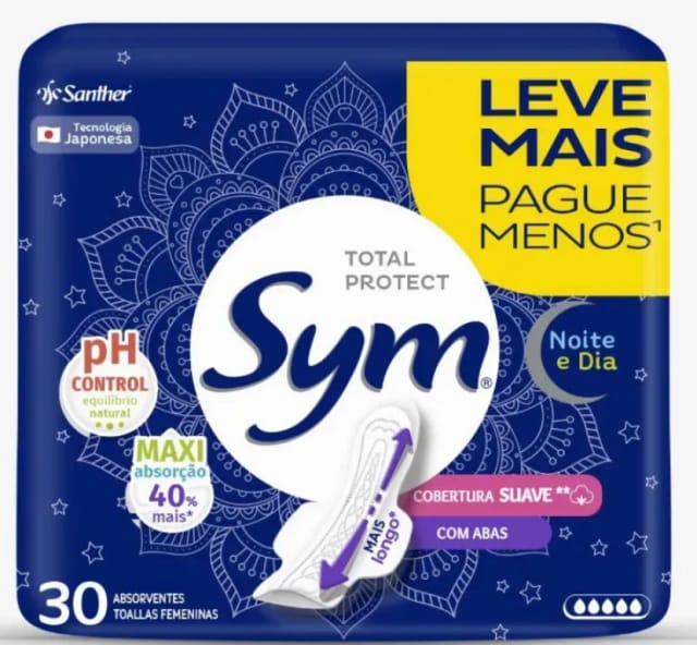 Imagem do produto ABSORVENTE COM ABAS NOITE E DIA TOTAL PROTECT SUAVE SYM | COM 30 UNIDADES LEVE MAIS PAGUE MENOS