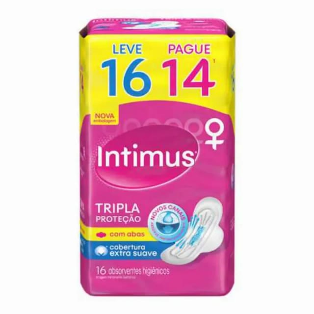 Imagem do produto ABSORVENTE DIÁRIO INTIMUS COM ABAS TRIPLA PROTEÇÃO SUAVE GEL LEVE 16 PAGUE 14 UNIDADES