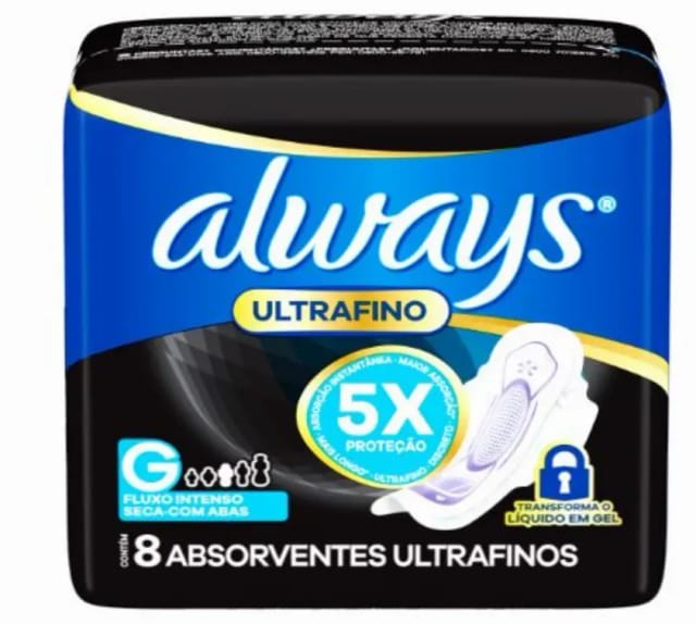 Imagem do produto ABSORVENTE ALWAYS NOTURNO ULTRAFINO SECA G COM ABA 8 UNIDADES