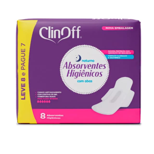 Imagem do produto ABSORVENTE CLIN OFF NOTURNO COM ABAS LEVE 8 PAGUE 7 UNIDADES