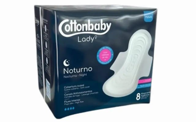 Imagem do produto ABSORVENTE COTTONBABY LADY NOTURNO SUAVE COM ABA 8 UNIDADES