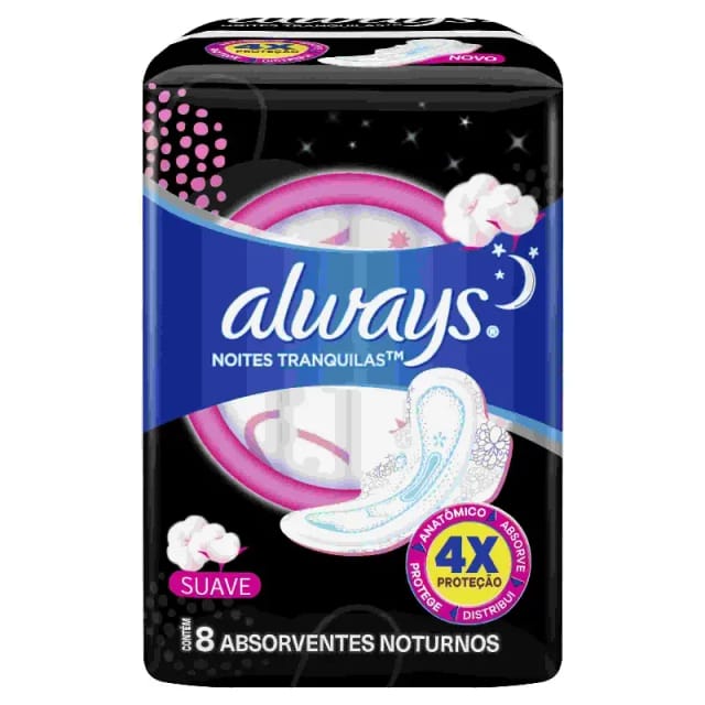 Imagem do produto ABSORVENTE ALWAYS ACTIVE NOTURNO SUAVE COM ABA 8 UNIDADES