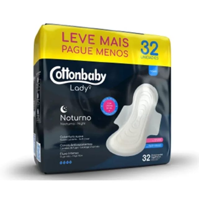 Imagem do produto ABSORVENTE COTTONBABY LADY NOTURNO SUAVE COM ABA 32 UNIDADES