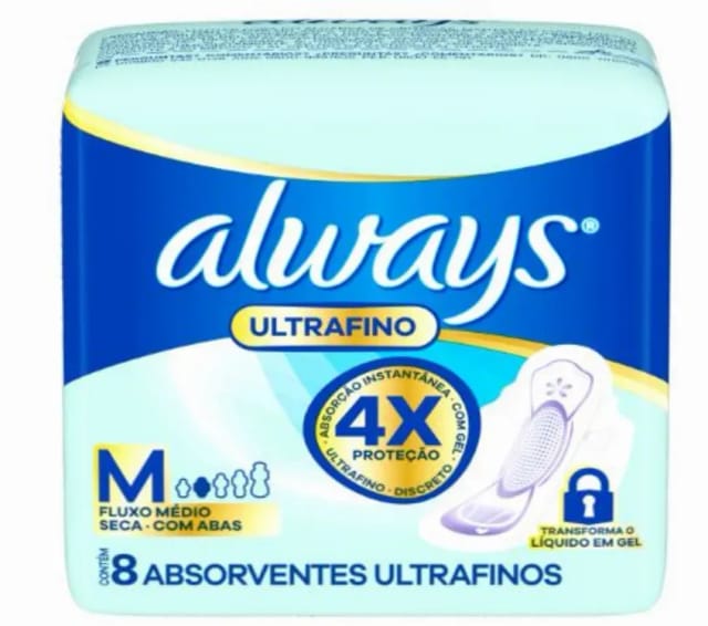 Imagem do produto ABSORVENTE ALWAYS ULTRAFINO SECA M COM ABA 8 UNIDADES