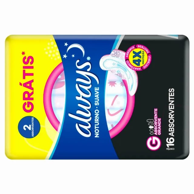 Imagem do produto ABSORVENTE ALWAYS PINK NOTURNO SUAVE COM ABA LMPM 16 UNIDADES