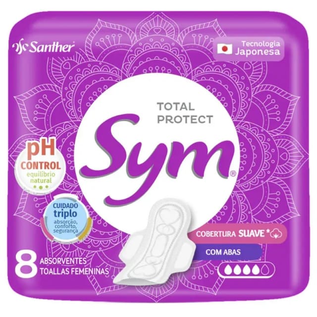 Imagem do produto ABSORVENTE COM ABAS TOTAL PROTECT SUAVE SYM PACOTE 8 UNIDADES