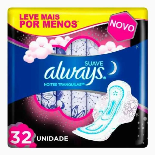 Imagem do produto ABSORVENTE ALWAYS PINK NOTURNO SUAVE COM ABA LEVE MAIS PAGUE MENOS 32 UNIDADES