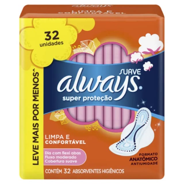 Imagem do produto ABSORVENTE ALWAYS SUPER PROTECAO SUAVE COM ABAS COM 32 UNIDADES