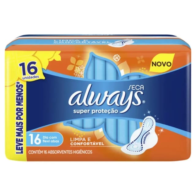 Imagem do produto ABSORVENTE ALWAYS SUPER PROTECAO SECA COM ABAS COM 16 UNIDADES