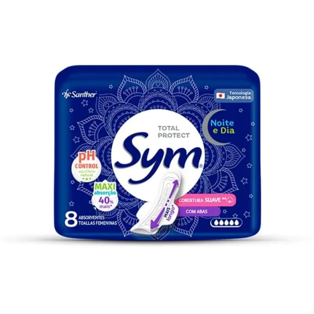 Imagem do produto ABSORVENTE COM ABAS NOITE E DIA TOTAL PROTECT SUAVE SYM PACOTE 8 UNIDADES