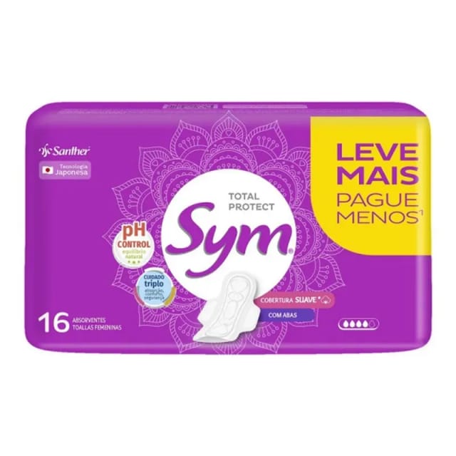 Imagem do produto ABSORVENTE COM ABAS TOTAL PROTECT SUAVE SYM PACOTE 16 UNIDADES LEVE MAIS PAGUE MENOS