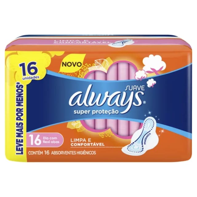 Imagem do produto ABSORVENTE ALWAYS SUPER PROTEÇÃO COBERTURA SUAVE COM ABAS 16 UNIDADES