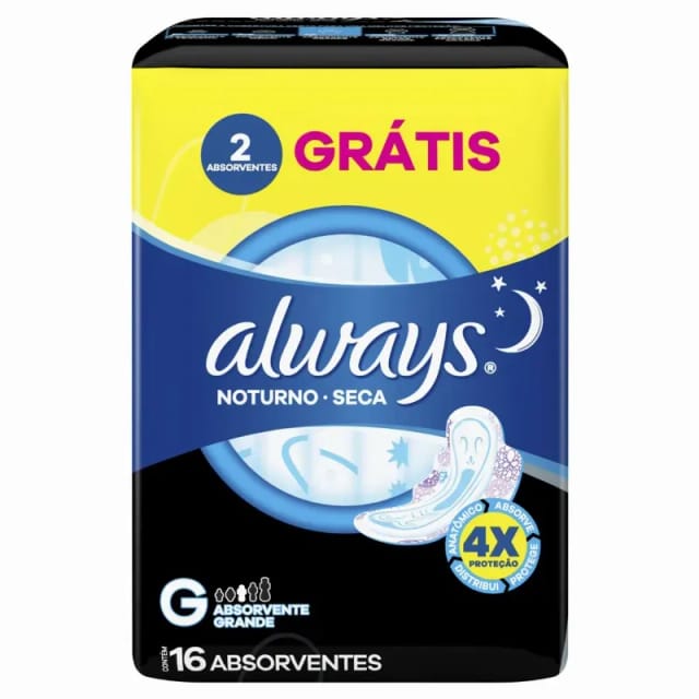 Imagem do produto ABSORVENTE ALWAYS ACTIVE NOTURNO SECA COM ABA LEVE MAIS PAGUE MENOS 16 UNIDADES