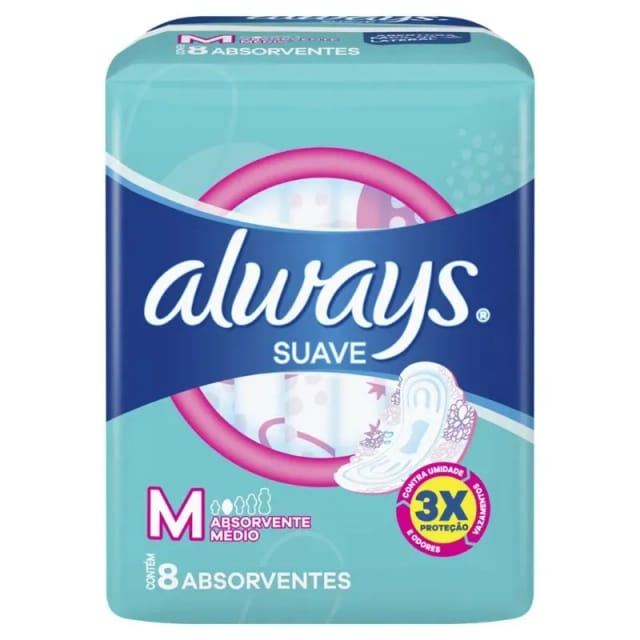 Imagem do produto ABSORVENTE ALWAYS MAXIMA PROTECAO SUAVE M COM ABA 8 UNIDADES
