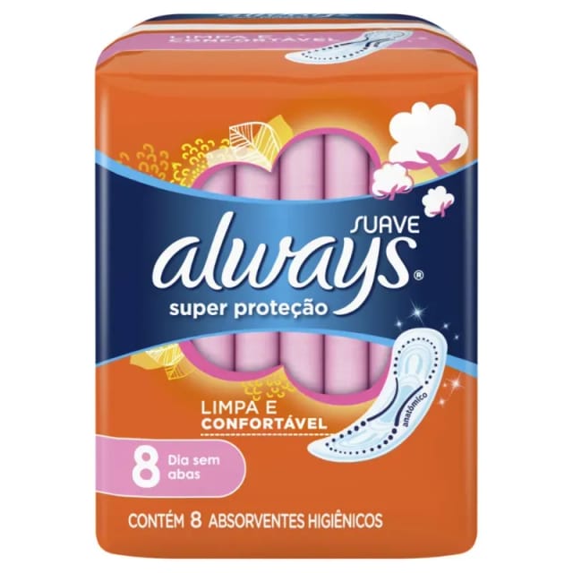 Imagem do produto ABSORVENTE ALWAYS SUPER PROTEÇÃO COBERTURA SUAVE SEM ABAS COM 08 UNIDADES